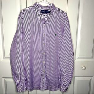 Ralph Lauren Purple Striped Button Up Green Pony Size XXL 2XL Button Collar